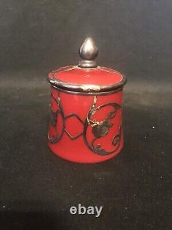 Red Art Glass Sterling Silver Overlay Jar
