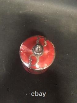 Red Art Glass Sterling Silver Overlay Jar