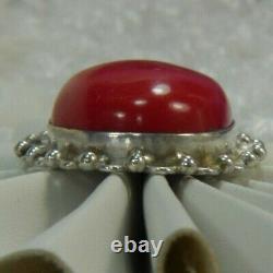 Red Glass 1 1/8 0.925 Sterling Silver cocktail estate band Ring size 7