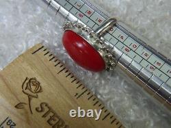 Red Glass 1 1/8 0.925 Sterling Silver cocktail estate band Ring size 7