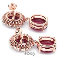 Red Heated-Ruby & White Cambodia-Zircon Drop Earrings 925 Sterling Silver