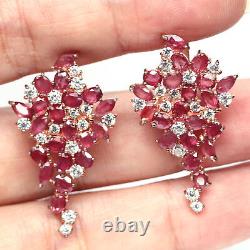 Red Heated-Ruby & White Cubic-Zirconia Earrings 925 Sterling Silver