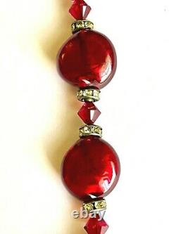 Red Murano Glass and Sterling Silver Luckyclover Necklace