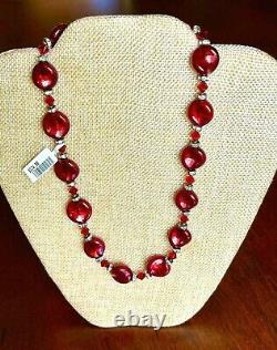 Red Murano Glass and Sterling Silver Luckyclover Necklace