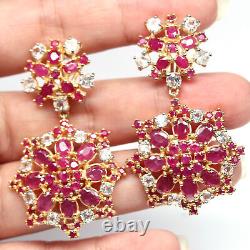 Red With Pink Heated-Ruby & Unheated-Topaz Earrings 925 Sterling Silver