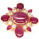 Red With Pink Heated Ruby & White Unheated Topaz Brooch 925 Sterling Silver