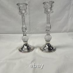 Reed & Barton Sterling Silver Glass Candlesticks Pair Post-1940 Free Shipping