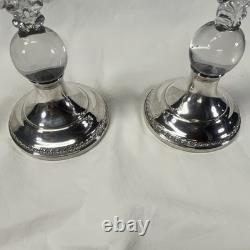 Reed & Barton Sterling Silver Glass Candlesticks Pair Post-1940 Free Shipping