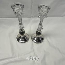 Reed & Barton Sterling Silver Glass Candlesticks Pair Post-1940 Free Shipping