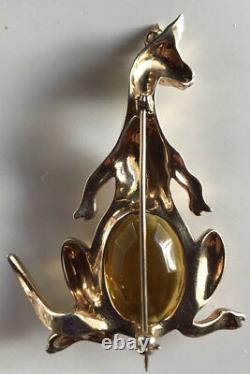 Reja Vintage Gold Wash Sterling Rhinestone Faceted Golden Glass Kangaroo Pin