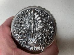 Repousse Sterling Silver Lidded Cut Glass Vanity Jar