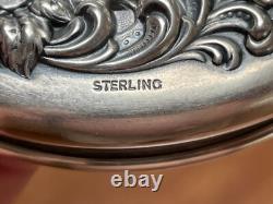 Repousse Sterling Silver Lidded Cut Glass Vanity Jar