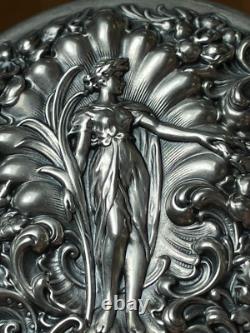 Repousse Sterling Silver Lidded Cut Glass Vanity Jar