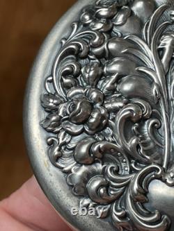 Repousse Sterling Silver Lidded Cut Glass Vanity Jar