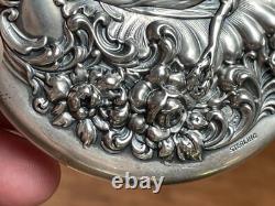 Repousse Sterling Silver Lidded Cut Glass Vanity Jar