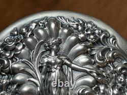 Repousse Sterling Silver Lidded Cut Glass Vanity Jar