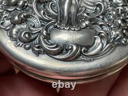 Repousse Sterling Silver Lidded Cut Glass Vanity Jar