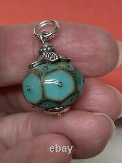 Retired James Avery Sterling Silver Floret Teal Glass Art Finial Charm Pendant