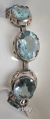 Retired Sterling Silver Silpada Ocean Blue Oval Glass Beads Bracelet. Estate