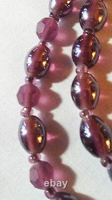 Retro Glamour handmade vintage amethyst colored glass necklace, sterling silver
