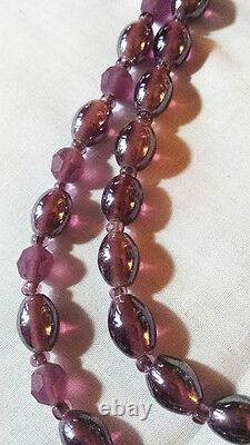 Retro Glamour handmade vintage amethyst colored glass necklace, sterling silver