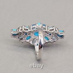 Rhinestone Ring Blue Topaz Glass Sterling Silver Chunky Pointed Thailand Sz 8