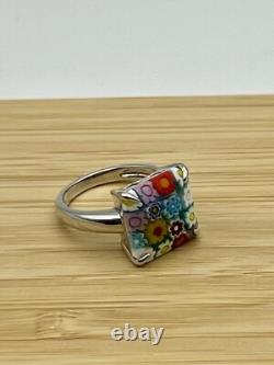 Ring Floral Alan K. Multicolor Murano Glass Sterling Silver Ring, Sz 7