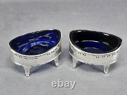 Robert Hennell I London Neoclassical Sterling Silver & Cobalt Glass Salts C. 1790