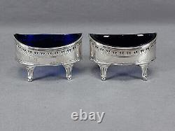 Robert Hennell I London Neoclassical Sterling Silver & Cobalt Glass Salts C. 1790