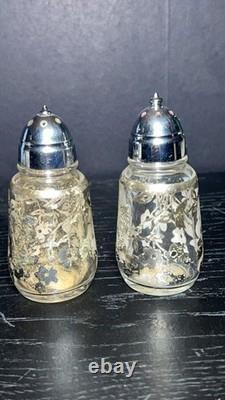 Rockford Silver Plate Co. Sterling-silver-overlay glass miniature cruets