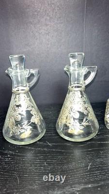 Rockford Silver Plate Co. Sterling-silver-overlay glass miniature cruets