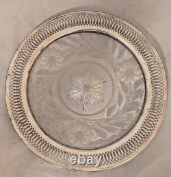 Roden Bros Sterling Silver Pierced Rim & Cut Glass Plate FLORAL THISTLES 9
