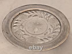 Roden Bros Sterling Silver Pierced Rim & Cut Glass Plate FLORAL THISTLES 9