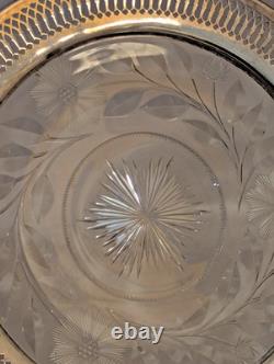 Roden Bros Sterling Silver Pierced Rim & Cut Glass Plate FLORAL THISTLES 9
