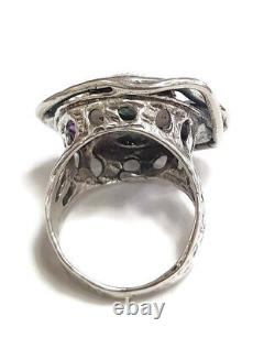 Roman Glass Big Ring Sterling Silver Gemstone Ancient Fragment 200 BC Size7