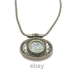 Roman Glass Filigree Oval Necklace in 925 Sterling Silver Jewish Israel Jewelry