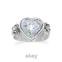 Roman Glass Heart Ring 925 Sterling Silver