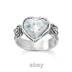 Roman Glass Heart Ring 925 Sterling Silver