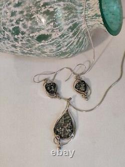 Roman Glass Necklace & Earrings Set Sterling Silver 925 Israel Whimsical Vintage