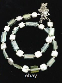 Roman Glass Necklace Sterling Silver 925 Authentic Fragments 200 B. C White P