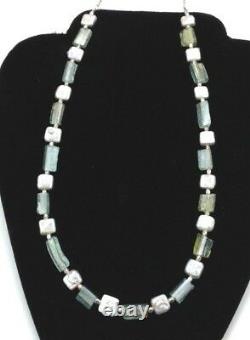 Roman Glass Necklace Sterling Silver 925 Authentic Fragments 200 B. C White P