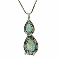 Roman Glass Pendant Necklace with 16 Sterling Silver Oxidized Chain Teardrop