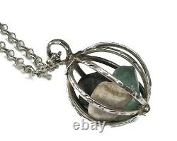Roman Glass Pendent Silver 925 Globe Cage Jerusalem Stone Black Lava Holy Land