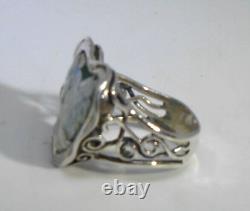 Roman Glass Ring 925 Sterling Silver Heart Scroll Israel Size 8