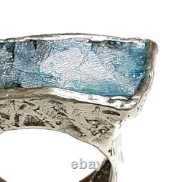 Roman Glass Ring 925 Sterling Silver S8 Ancient Fragments 200BC Bluish Patina