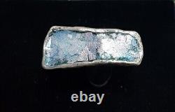 Roman Glass Ring 925 Sterling Silver S8 Ancient Fragments 200BC Bluish Patina