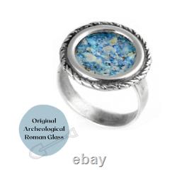 Roman Glass Ring Circular Round Rope Frame in 925 Sterling Silver Solid Jewelry