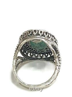 Roman Glass Ring Filigree Silver 925 Size9 Antique Ancient Fragment 200 B. C