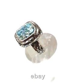 Roman Glass Ring Silver 925 Ancient Fragment 200 BC Bluish Patina Size7 Israel