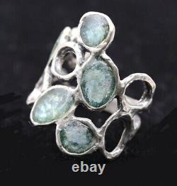 Roman Glass Ring Sterling Silver 925 Antique Greenish Fragments 200 BC Size9